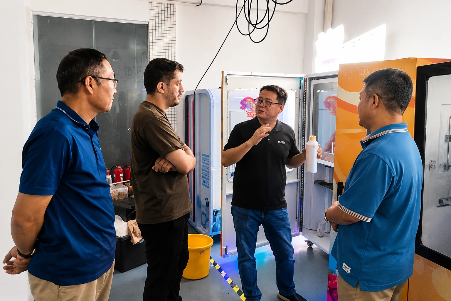 Overseas customer visiting the YumBoxs vending machine factory