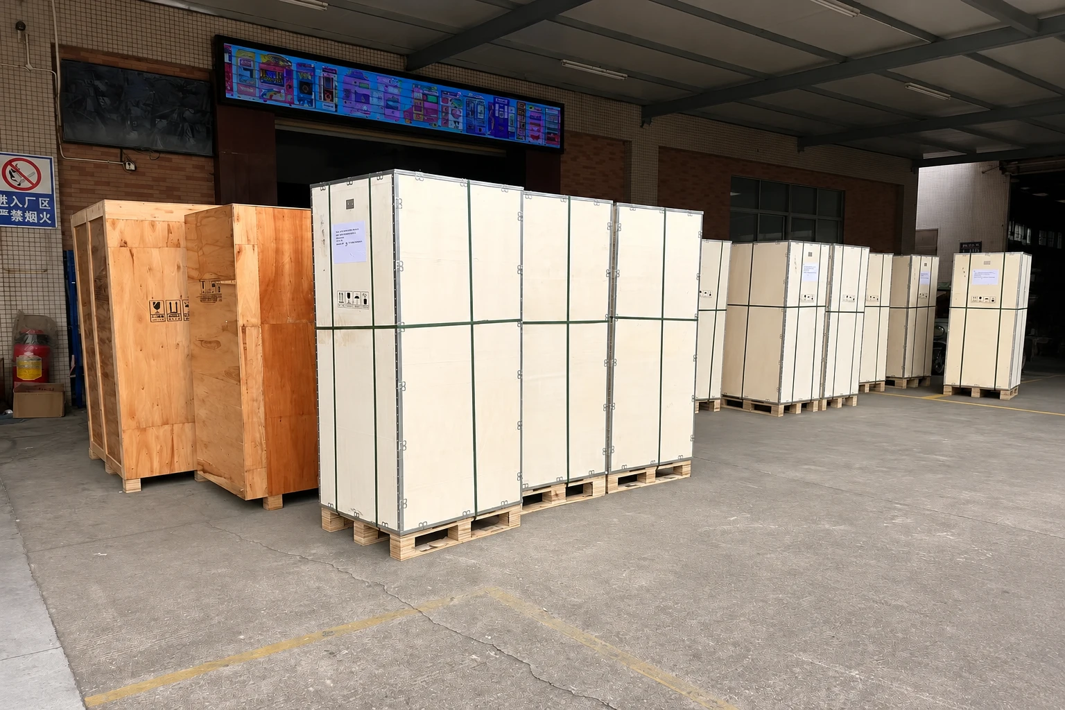 YumBoxs vending machines packed in wooden cases for export