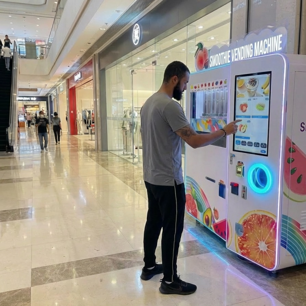 Smoothie vending machine location in a shopping mall